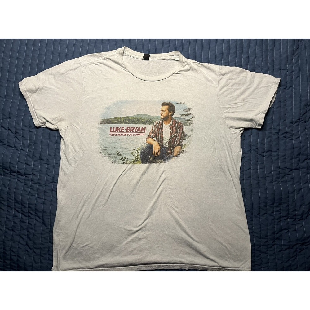 Luke Bryan What Makes You Country T Shirt Men's 2XL XXL White Short Sleeve